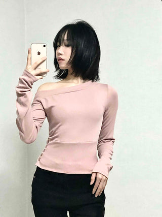 Sexy Fit Off-Shoulder Side Button Slim Fit Sweatshirt