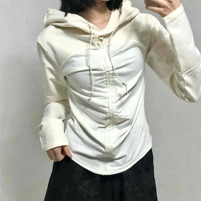 Daily Shirred String Loose Fit Long Sleeve Hoodie