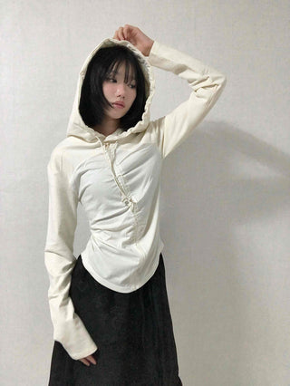 Daily Shirred String Loose Fit Long Sleeve Hoodie