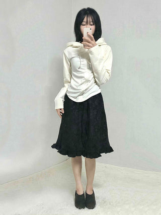 Daily Shirred String Loose Fit Long Sleeve Hoodie