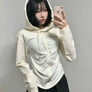 Daily Shirred String Loose Fit Long Sleeve Hoodie