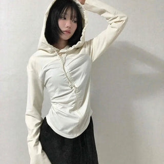 Daily Shirred String Loose Fit Long Sleeve Hoodie