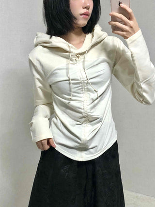 Daily Shirred String Loose Fit Long Sleeve Hoodie