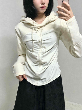 Daily Shirred String Loose Fit Long Sleeve Hoodie