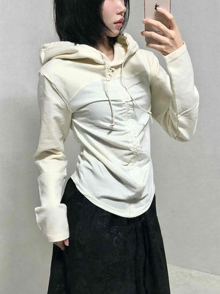 Daily Shirred String Loose Fit Long Sleeve Hoodie