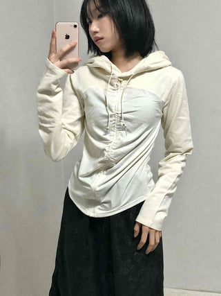 Daily Shirred String Loose Fit Long Sleeve Hoodie