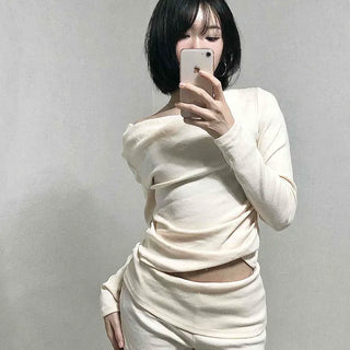 Shirred Off-Shoulder Loose-Fit Warmer Two-Piece