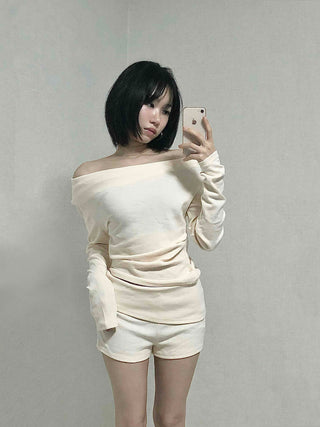 Shirred Off-Shoulder Loose-Fit Warmer Two-Piece