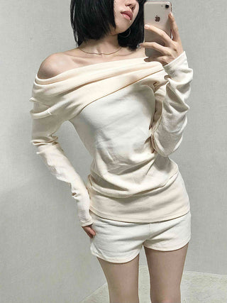 Shirred Off-Shoulder Loose-Fit Warmer Two-Piece