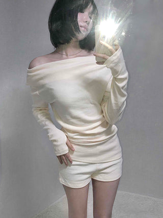 Shirred Off-Shoulder Loose-Fit Warmer Two-Piece