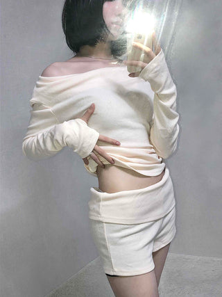 Shirred Off-Shoulder Loose-Fit Warmer Two-Piece