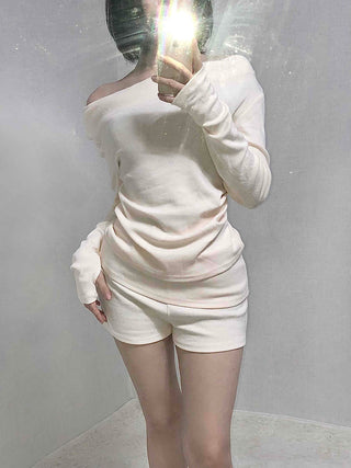 Shirred Off-Shoulder Loose-Fit Warmer Two-Piece