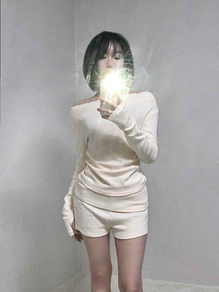 Shirred Off-Shoulder Loose-Fit Warmer Two-Piece