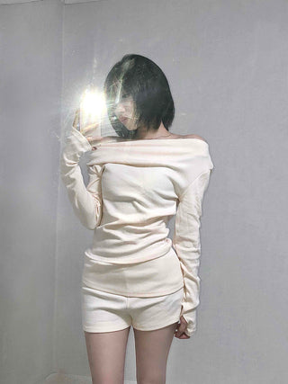 Shirred Off-Shoulder Loose-Fit Warmer Two-Piece