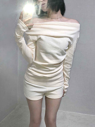 Shirred Off-Shoulder Loose-Fit Warmer Two-Piece