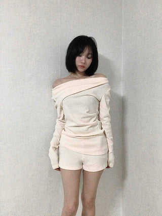 Shirred Off-Shoulder Loose-Fit Warmer Two-Piece