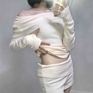 Shirred Off-Shoulder Loose-Fit Warmer Two-Piece