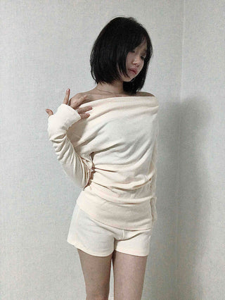 Shirred Off-Shoulder Loose-Fit Warmer Two-Piece