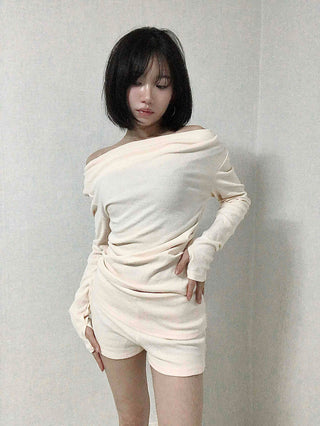 Shirred Off-Shoulder Loose-Fit Warmer Two-Piece