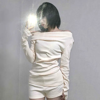 Shirred Off-Shoulder Loose-Fit Warmer Two-Piece