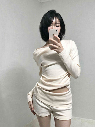 Shirred Off-Shoulder Loose-Fit Warmer Two-Piece