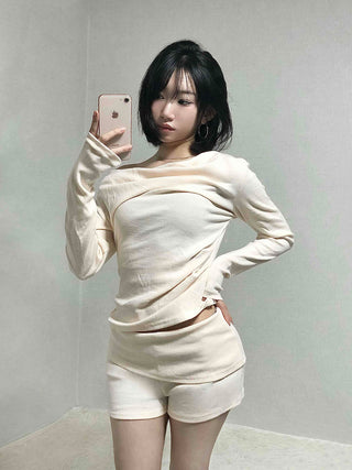Shirred Off-Shoulder Loose-Fit Warmer Two-Piece