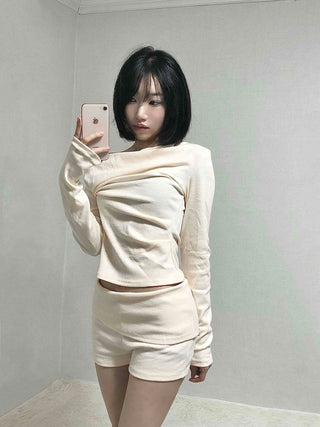 Shirred Off-Shoulder Loose-Fit Warmer Two-Piece