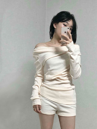 Shirred Off-Shoulder Loose-Fit Warmer Two-Piece