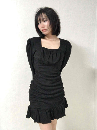 Shirred Ruffle Slim Fit Square Neck Dress