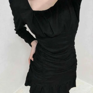 Shirred Ruffle Slim Fit Square Neck Dress