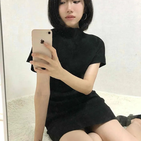 Chic Turtleneck Slim Fit Short Sleeve Mini Dress