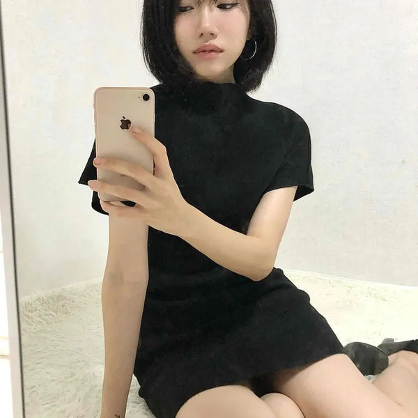 Chic Turtleneck Slim Fit Short Sleeve Mini Dress