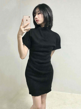 Chic Turtleneck Slim Fit Short Sleeve Mini Dress