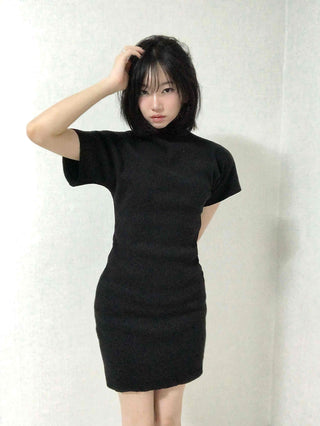 Chic Turtleneck Slim Fit Short Sleeve Mini Dress