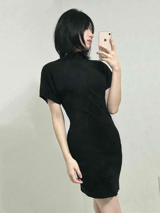 Chic Turtleneck Slim Fit Short Sleeve Mini Dress