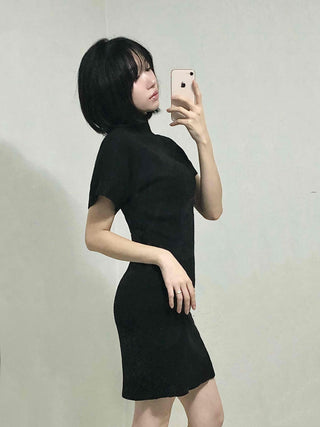 Chic Turtleneck Slim Fit Short Sleeve Mini Dress