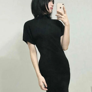 Chic Turtleneck Slim Fit Short Sleeve Mini Dress