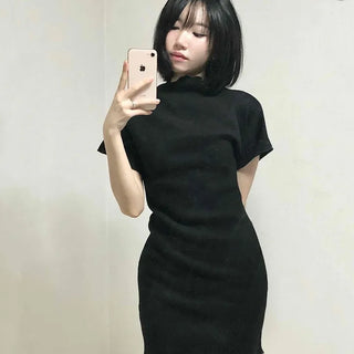 Chic Turtleneck Slim Fit Short Sleeve Mini Dress