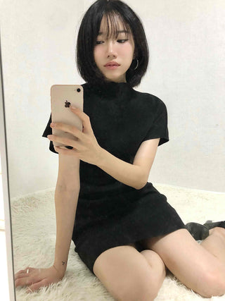 Chic Turtleneck Slim Fit Short Sleeve Mini Dress
