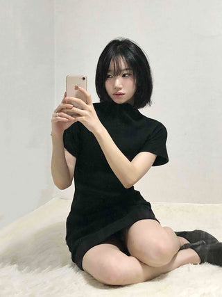 Chic Turtleneck Slim Fit Short Sleeve Mini Dress