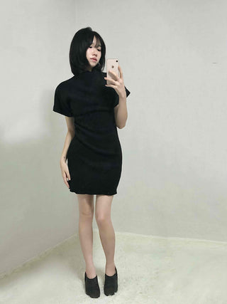 Chic Turtleneck Slim Fit Short Sleeve Mini Dress