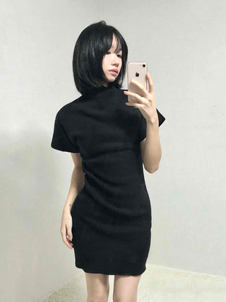 Chic Turtleneck Slim Fit Short Sleeve Mini Dress