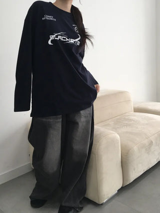 Saro Loose Fit Lettering Long Sleeve Tee