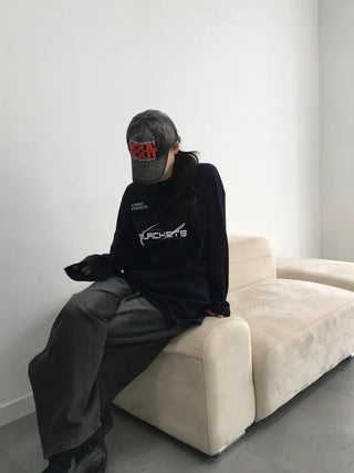 Saro Loose Fit Lettering Long Sleeve Tee