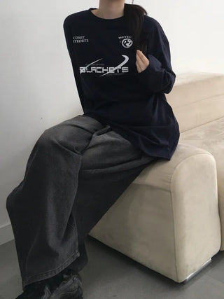 Saro Loose Fit Lettering Long Sleeve Tee