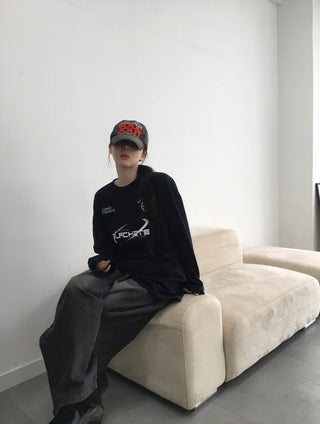 Saro Loose Fit Lettering Long Sleeve Tee