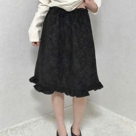 Embossed Flower Frill Elastic Waist Midi Skirt