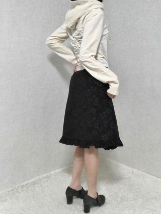 Embossed Flower Frill Elastic Waist Midi Skirt