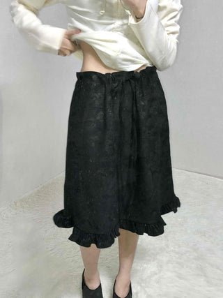 Embossed Flower Frill Elastic Waist Midi Skirt