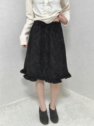 Embossed Flower Frill Elastic Waist Midi Skirt
